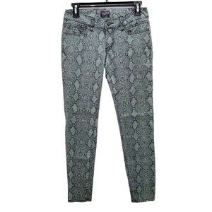 BeBop Junior's Green & Black‎ Funky Snake Print Skinny Jeans Size 1